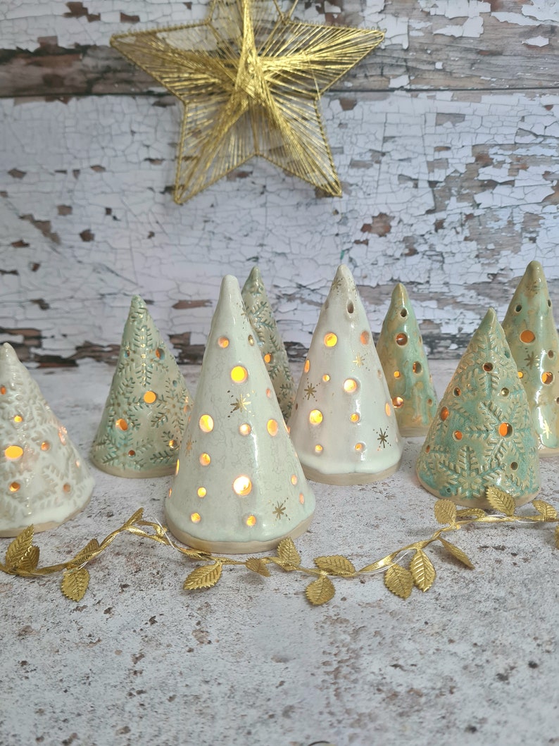 Ceramic Christmas Tree Tea Light Lanterns Etsy UK