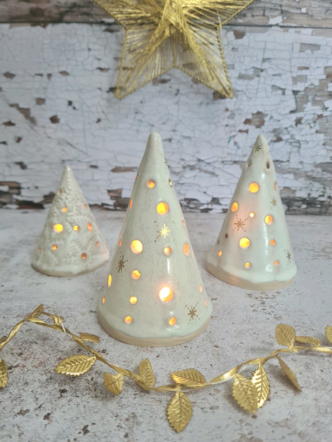 Ceramic Christmas Tree Tea Light Lanterns Etsy