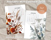 Monthly desk calendar 2025, 12 month printable desk calendar, 3x4 monthly desk calendar, start on Monday and Sunday