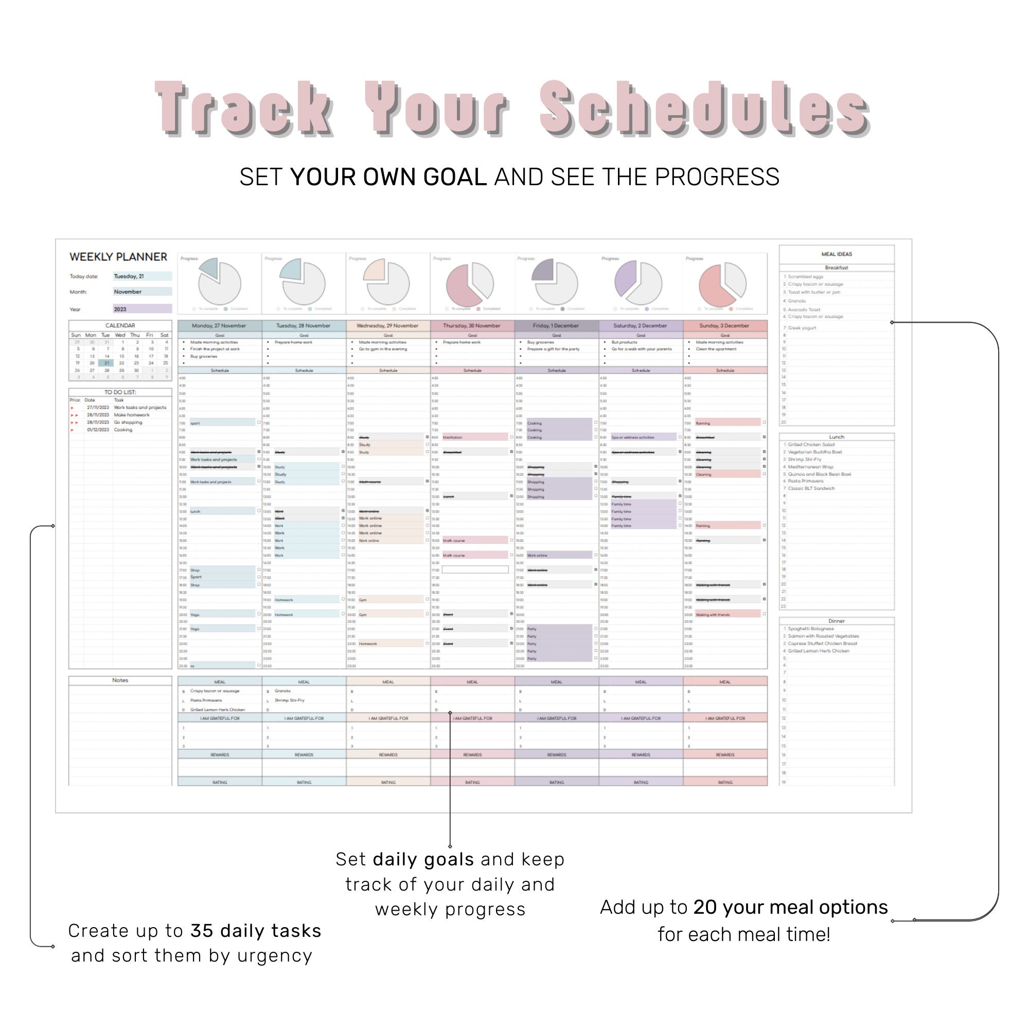Weekly Planner Excel Template Daily Task Schedule To-do List Excel ...