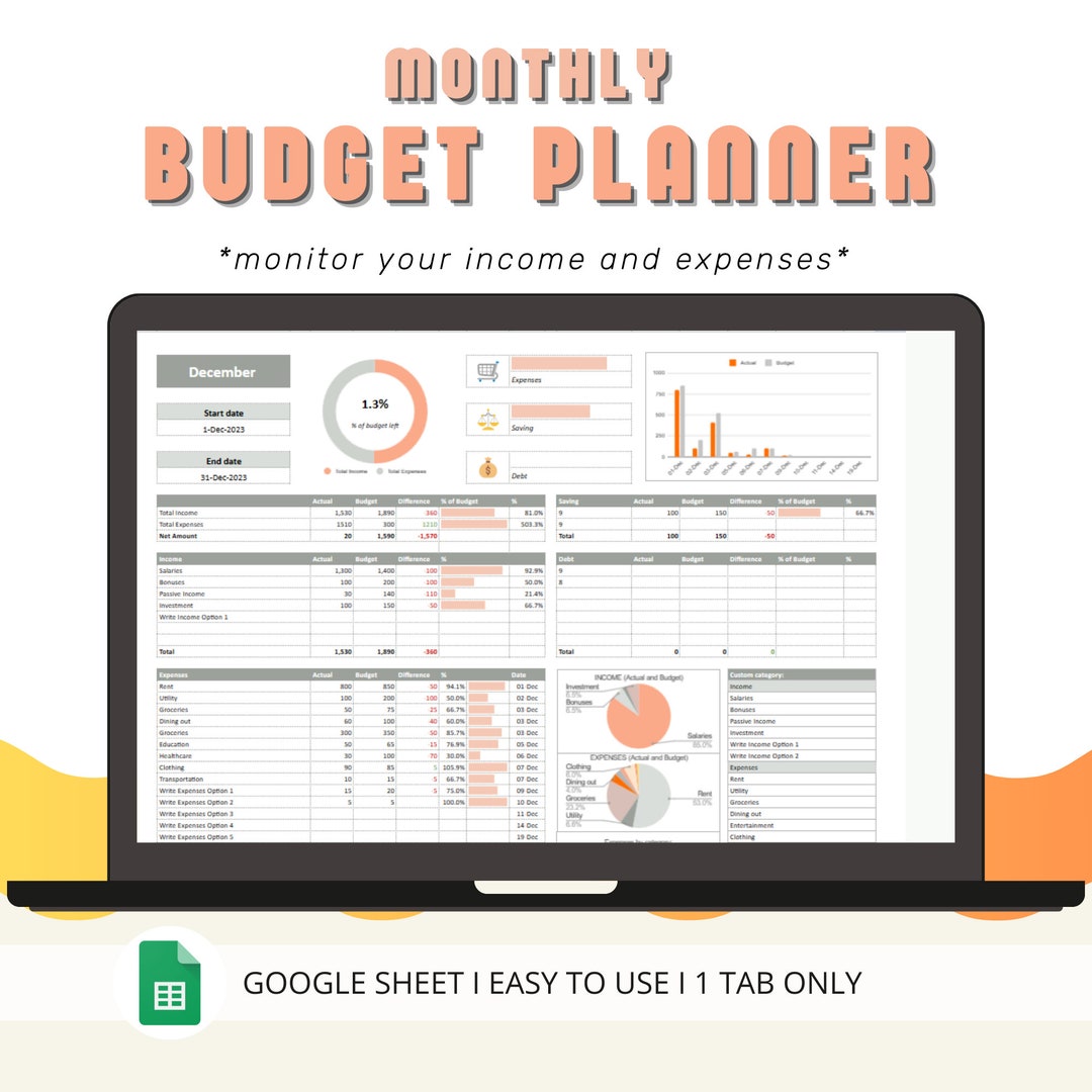 Monthly Budget Template for Google Sheets I Budget Spreadsheet I Weekly ...