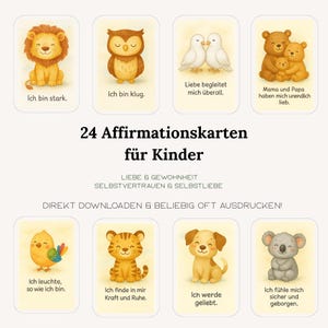 Affirmationskarten für Kinder zum ausdrucken | 24x Affirmationskarten Tier Motive | Ermutigungskarten & Mutmachkarten für Kinder