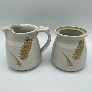 Vintage Studio Pottery Cream and Sugar Set: Hand-Painted Wheat Motif