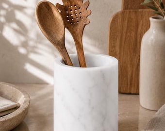Portautensili in marmo bianco per piano cucina / Contenitore di lusso in pietra naturale per utensili, cucchiai e spatole, decorazione per la cucina