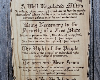 2nd Amendment Sign | Laser Engraved Constitution Art | US Bill of Rights | Custom Patriotic Man Cave Gift | Second Amendment Wall Decor