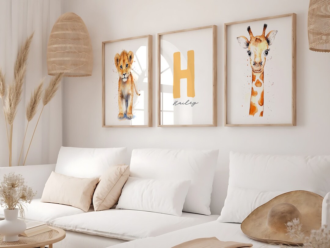 Set of 3 Jungle Animals Baby Name Sign Personalized Initial Nursery ...