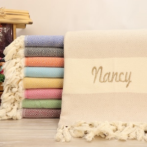 Personalized Turkish Cotton Beach Towel: Embroidered Bachelorette Party Favor