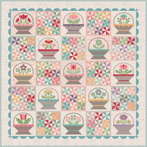 LAATSTE! Lori Holt-bloemenmand stuk en genoeg sampler naaipakket 87 x 87 inch
