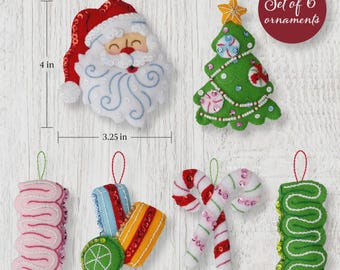 Bucilla Santa's Candy Christmas Felt Ornament Kit Set of 6 Hand