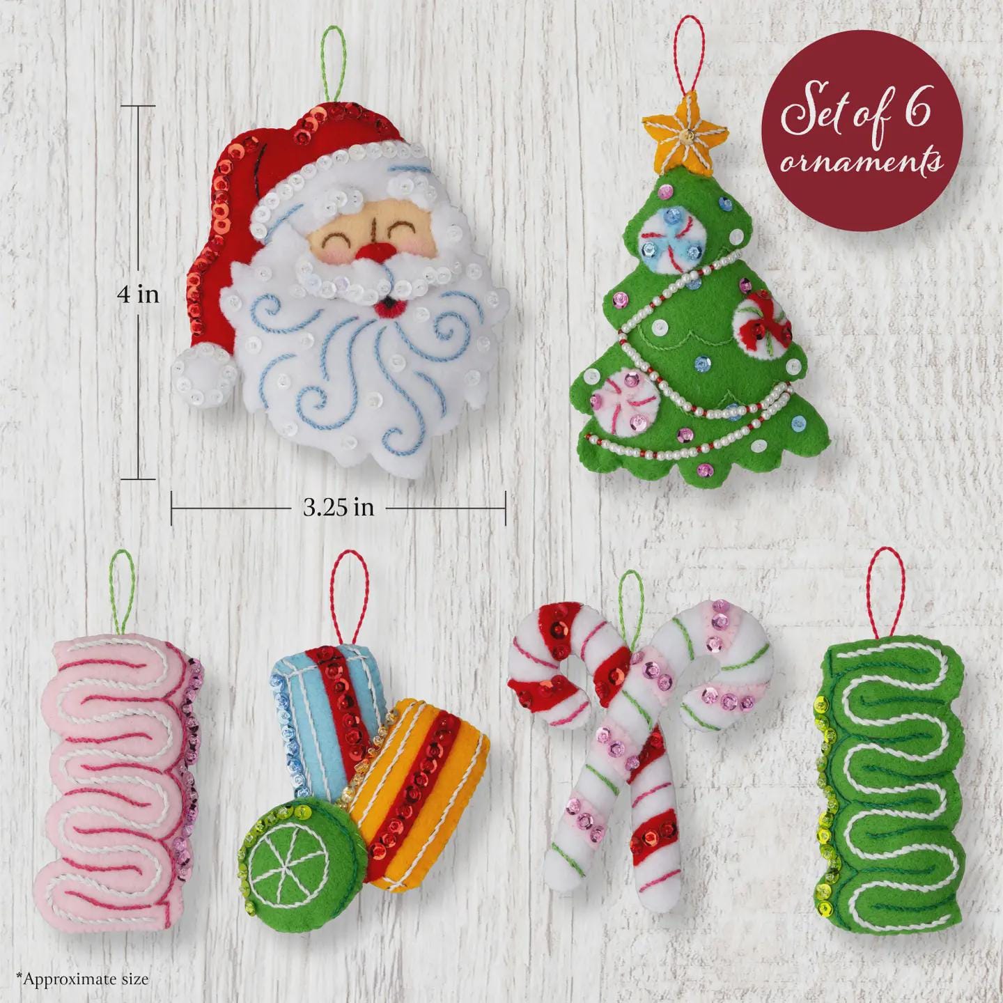 Bucilla Santa's Candy Christmas Felt Ornament Kit Set of 6 Hand