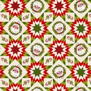 My Childhood Christmas - Red Patchwork Vintage Christmas Santas from Stacy West HEG1406-86