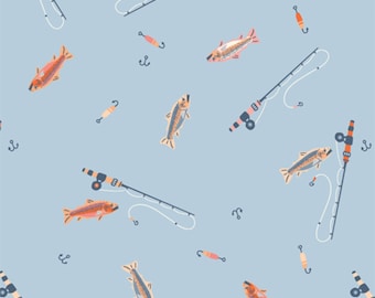 Happy Camper Perfect Catch Mist FLANNEL designed by Maureen Cracknell for Art Gallery Fabrics F-64611a