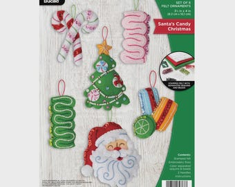 その他 Woodland Santa Felt Ornaments Bucilla Bucilla Santa's Candy Christmas Felt Ornament Kit Set of 6 Hand