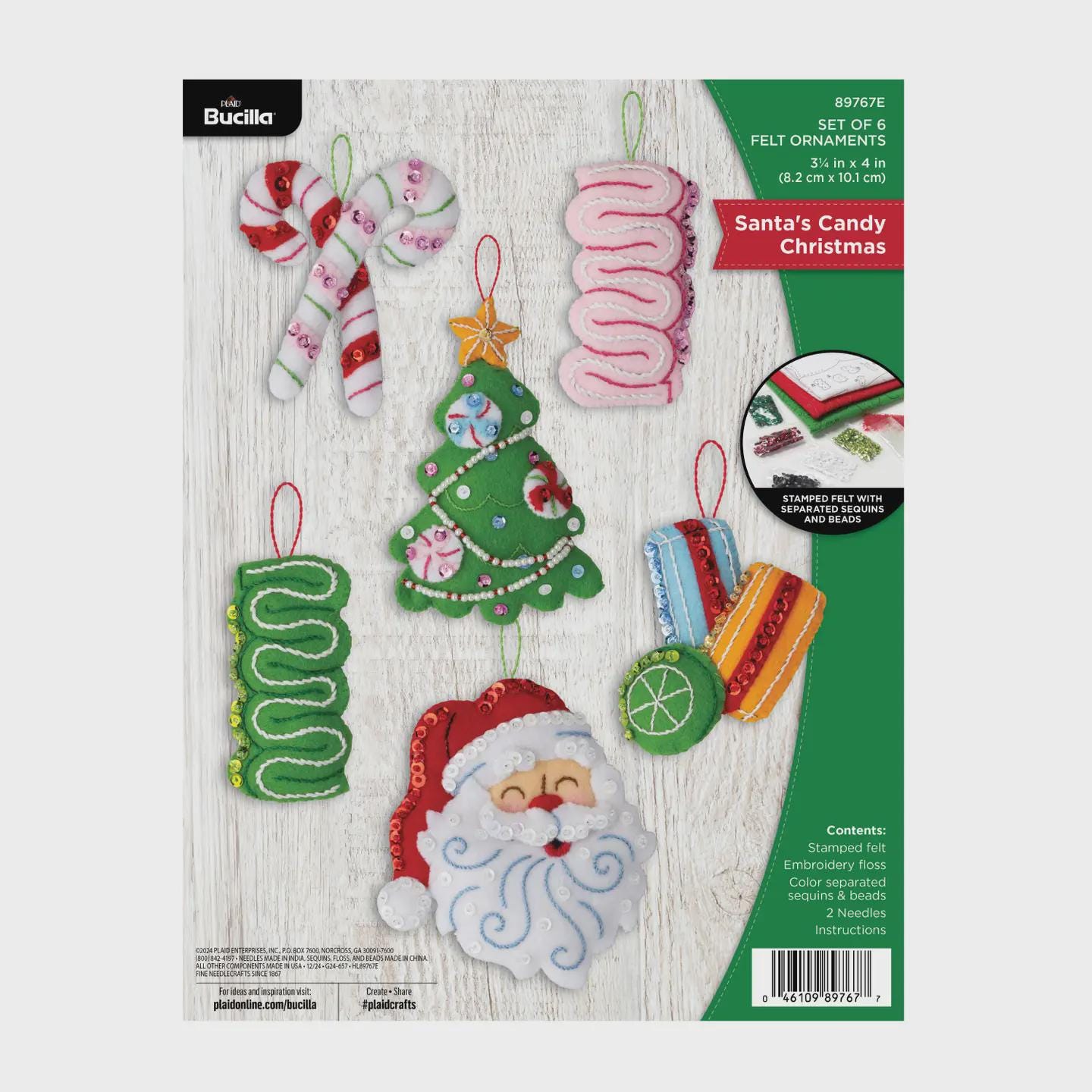 Bucilla Santa's Candy Christmas Felt Ornament Kit Set of 6 Hand