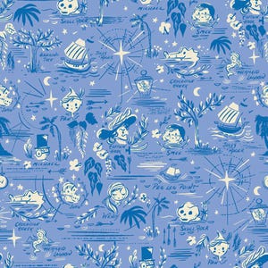 Forever Neverland Peter Pan Neverland Map - Periwinkle from Jill Howarth for Riley Blake Designs C15902R-PERIWINKLE