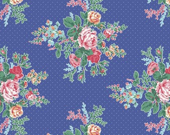 Placeres sencillos - Azul floral C16650R-BLUE de la estadounidense Jane y Riley Blake