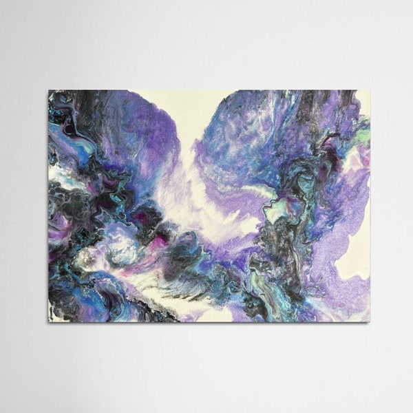 Tableau sur toile violet, bleu et blanc en acrylique