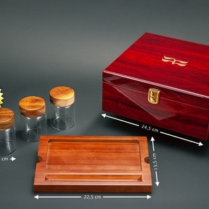Boîte de cachette Boîte de rangement en bois de luxe Open Your Mind® avec plateau roulant et trois pots anti-odeurs image 5