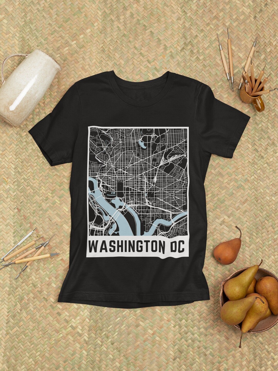 OrangePieces Washington DC Coordinates Souvenir T-Shirt - USA Travel, Unisex, 100% Ring-Spun Cotton