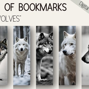 Wolves - Set of 6 Bookmarks, Printable Instant Digital Download, Readers Gift, Wild Forest Animals