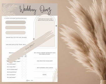 Huwelijksquiz Briefpapier Jonggehuwden Huwelijksceremonie Registerkantoor Bruiloftsspellen | Digitaal downloaden