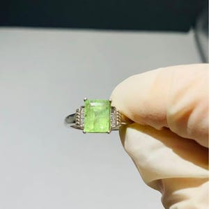 Natural Green Peridot Ring | Sterling Silver Ring with Diamond Accents | August Birthstone Jewelry | Gift for Her