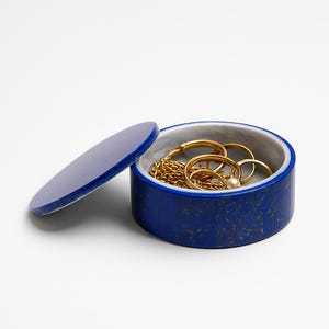 Lapis Lazuli Round Box with Lid and Marble – Handmade Gemstone Trinket Box | Crystal Jewelry Storage, Blue Stone Keepsake Box,Spiritual Gift