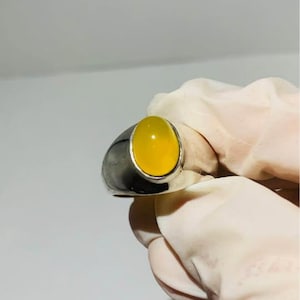 Men’s Sterling Silver Ring with Yellow Agate | Handmade Gemstone Statement Ring | Bold Boho Jewelry | Unique Gift for Him