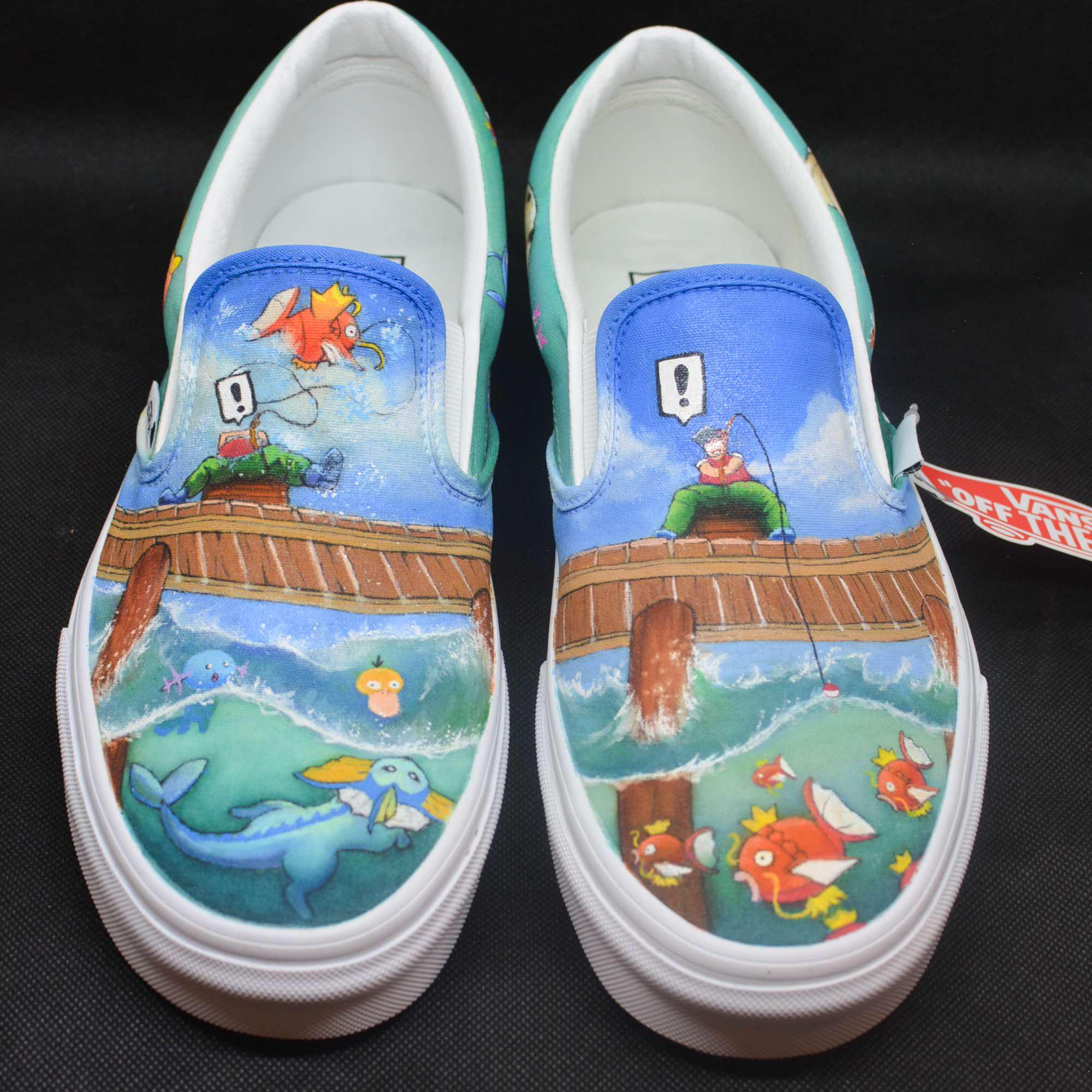 Vans classic slip ons / original hand painted CUSTOM POKEMON-themed Water type