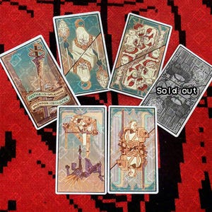 Ultrakill Tarot cards Gabriel, V1, Ferryman, Mindflayer, Minotaur designed by Akans