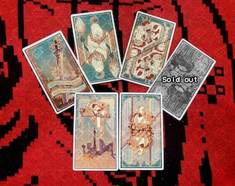 Ultrakill Tarot cards Gabriel, V1, Ferryman, Mindflayer, Minotaur designed by Akans