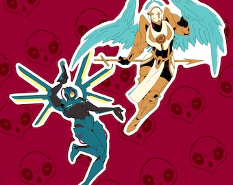 Gabriel & V1 Slaying ULTRAKILL Stickers Designed by Plagued Priest