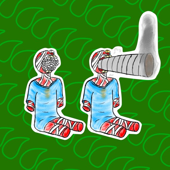 Curly Full Of Pills/With a Blunt Mouthwashing Game Sticker By HilarioLikewater