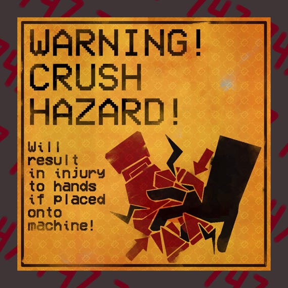 Crush Hazard Warning Sticker ULTRAKILL Inspired Sticker Designed by 747shove