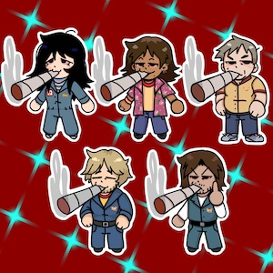 Mouthwashing Crew With a Blunt Anya, Daisuke, Swansea, Curly, and Jimmy  Sticker Set By Staryuri