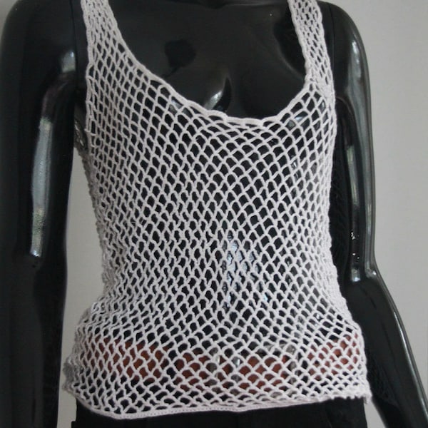 Crocket Mesh Top for summer, White Mesh Top, Crochet Fishnet Top