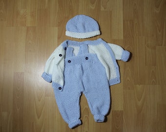 Blue Baby Cardigan Set, Knitted Baby Set