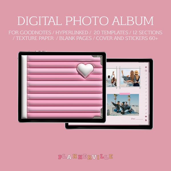 Digital album / Memory book with more than 60 stickers and digital frames. Use only in GoodNotes, (use with apple pencil).