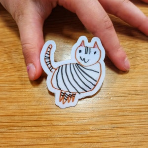 Brown Tabby Fat Cat 2 Inch weerbestendige vinyl sticker, kat sticker, grappige waterfles sticker, schattige kat sticker, meme kat sticker