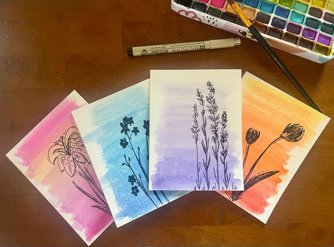 Hand Painted Original Greeting Card Set of Four With Envelopes - Blank ...