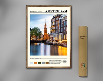 Impresión de Ámsterdam, Arte de la pared de Ámsterdam, Cartel de Ámsterdam, Foto de Ámsterdam, Cartel de Ámsterdam, Países Bajos, Foto real, Viajero, Arte de la ciudad