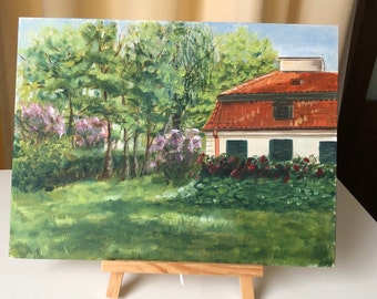 Original oil painting: lanscape with a house - a perfect housewarming, anniversary or birthday gift, hand painted art, unique wall art