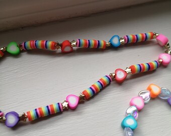 Rainbow Heart Power choker necklace and bracelet set. Jewellery set for all ages. Trendy jewellery