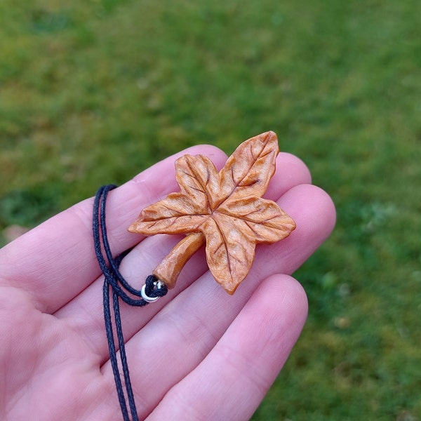Handcarved ash ivy leaf charm