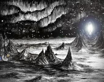 Other worlds - Digital download for wallpapers, prints - Hand-drawn Sci-fi Fantasy Artwork - No AI