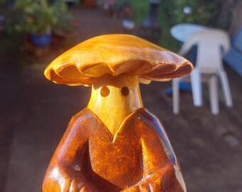 Handcarved limewood and spruce mushroom monk