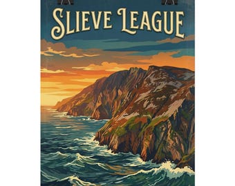 Slieve League | Famous Irish Landmarks Rolled Poster | Ireland Travel Art, Scenic Landmark Prints