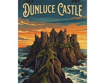 Dunluce Castle | Famous Irish Landmarks Rolled Poster | Ireland Travel Art, Scenic Landmark Prints