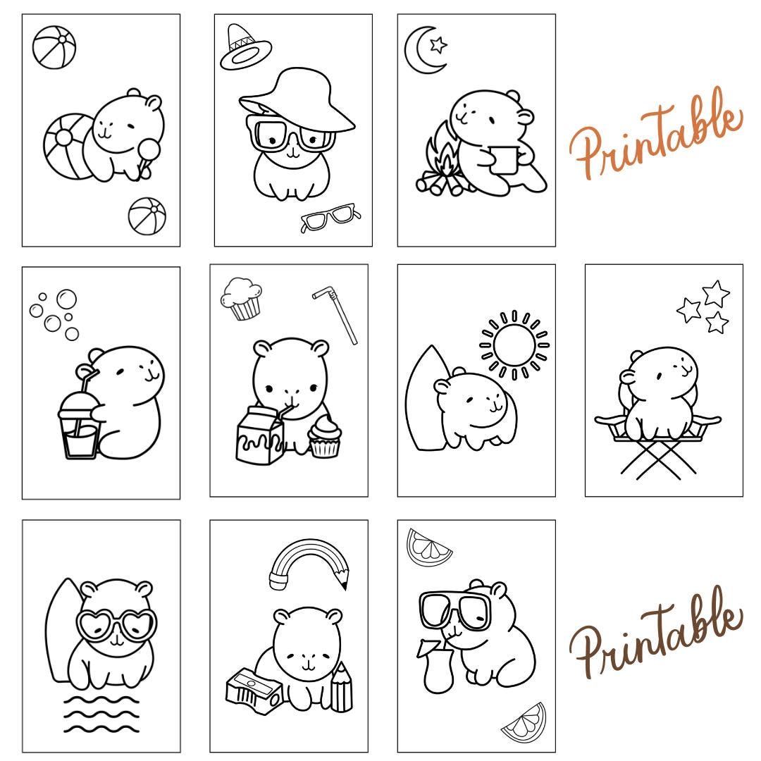 Kawaii Capybara Coloring Pages: Children's Activity Book (PDF File) - Etsy