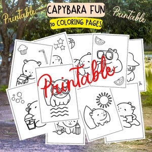 Capybara Coloring Pages Set |10 Coloring Pages | Kawaii|For Children |Coloring Pages| Coloring Book | Activity Book | PDF File | Printables